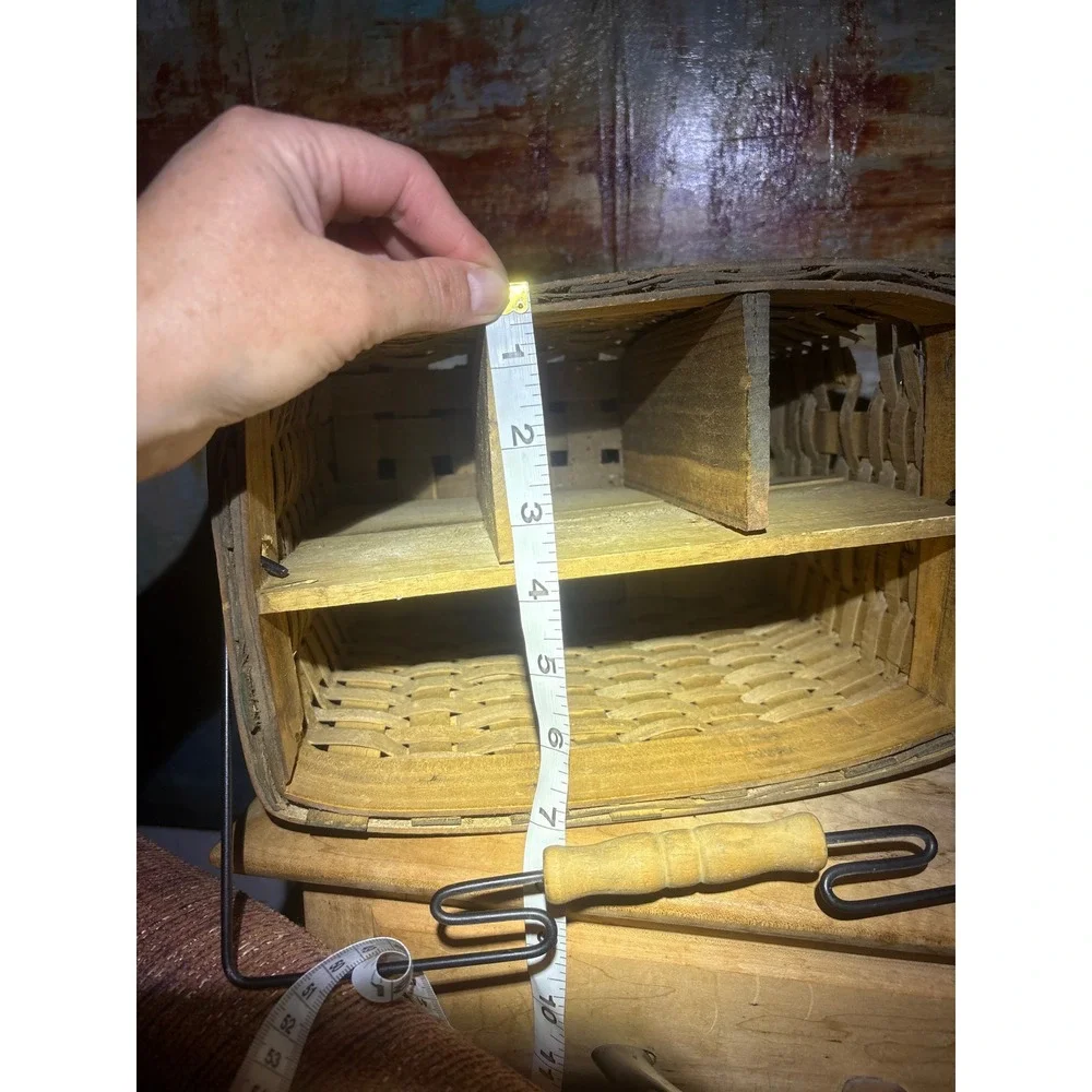 Vintage Woven Wood Divided Basket Hand Painted Apple Farmhouse Rustic Caddy